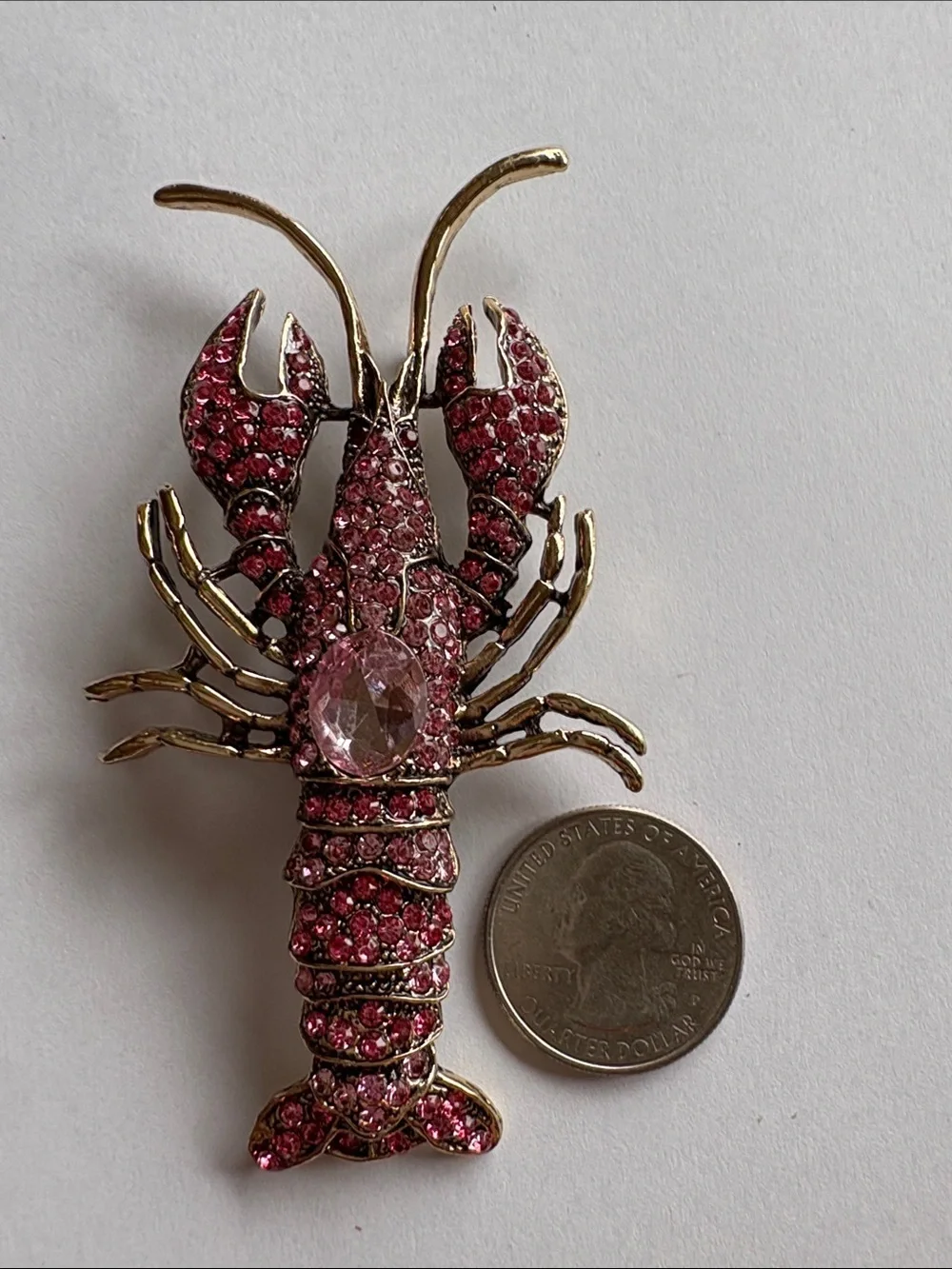 Pink Crystal Lobster Brooch